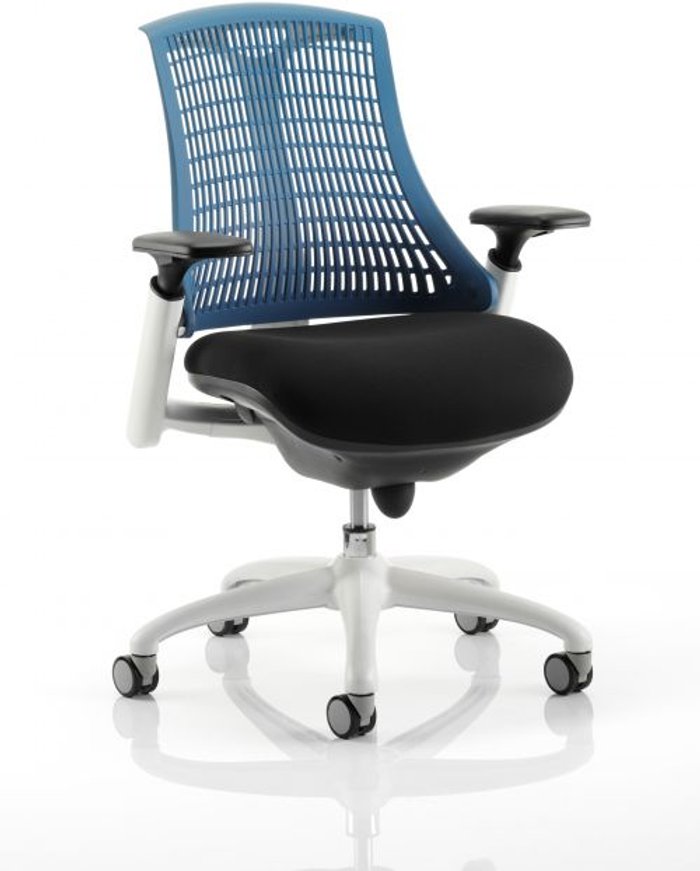 Office Monster | Flex Flex Task Operator Chair White Frame Black Fabric Seat With Blue Back With Arms Flex Flex Task Operator Chair White Frame Black Fabric Seat With Blue Back With Arms