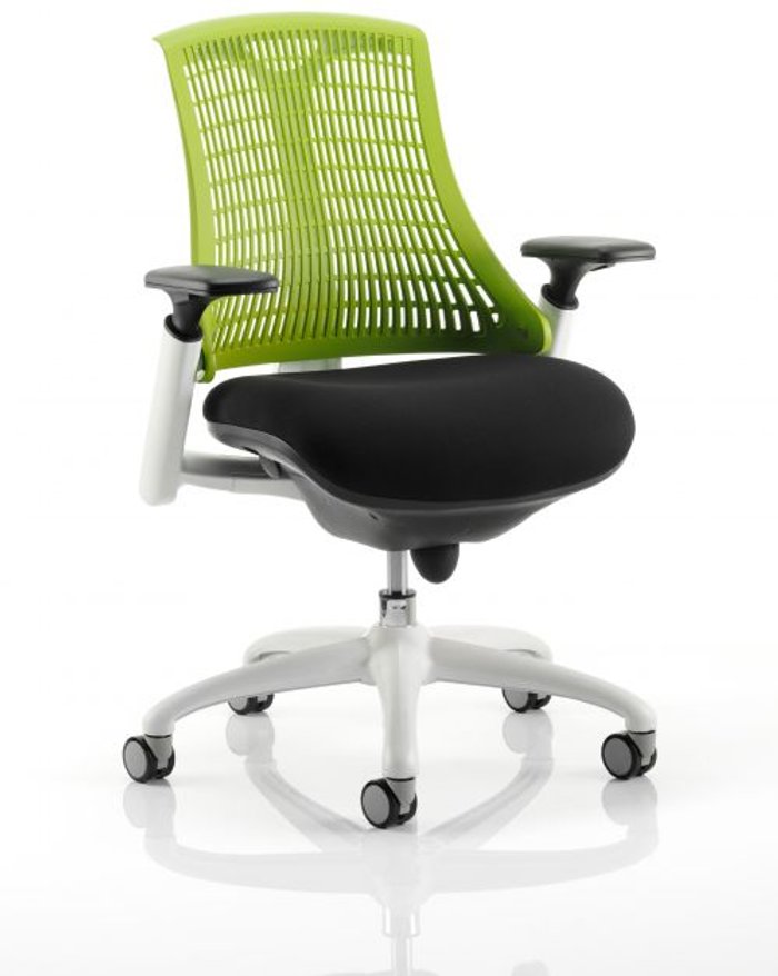Office Monster | Flex Flex Task Operator Chair White Frame Black Fabric Seat With Green Back With Arms Flex Flex Task Operator Chair White Frame Black Fabric Seat With Green Back With Arms