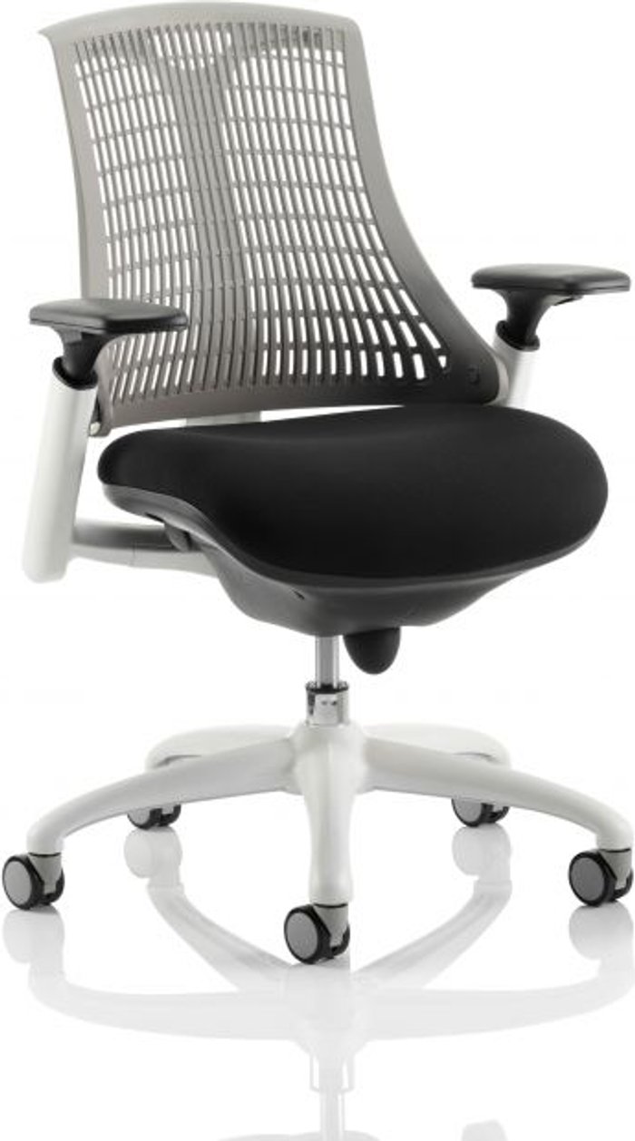 Office Monster | Flex Flex Task Operator Chair White Frame Black Fabric Seat With Grey Back With Arms Flex Flex Task Operator Chair White Frame Black Fabric Seat With Grey Back With Arms