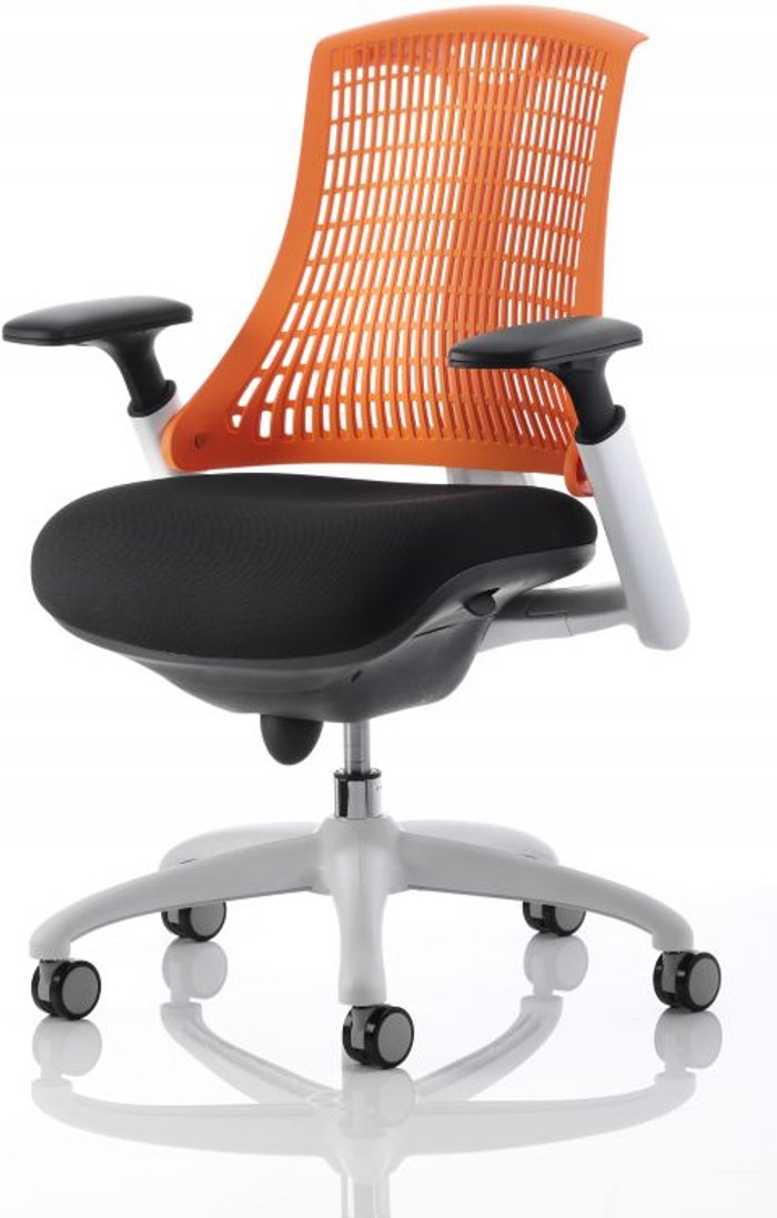 Office Monster | Flex Flex Task Operator Chair White Frame Black Fabric Back With Orange Back With Arms Flex Flex Task Operator Chair White Frame Black Fabric Back With Orange Back With Arms