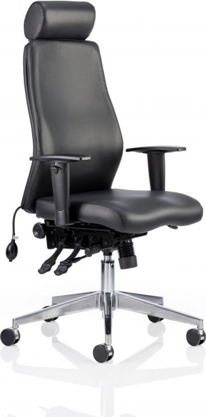 Office Monster | Onyx Onyx Ergo Posture Chair Black Bonded Leather With Headrest With Arms Onyx Onyx Ergo Posture Chair Black Bonded Leather With Headrest With Arms