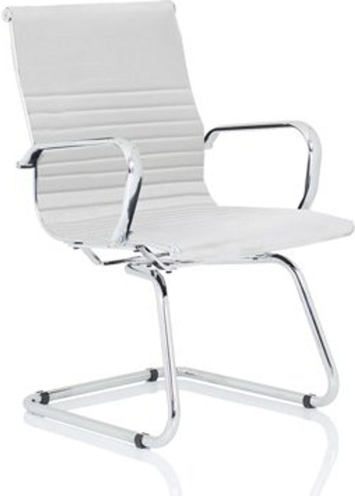 Office Monster | Nola Nola White Soft Bonded Leather Cantilever Chair Nola Nola White Soft Bonded Leather Cantilever Chair