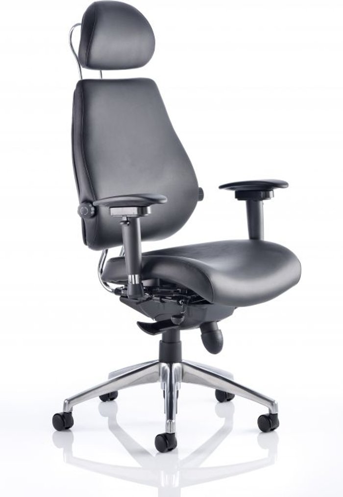 Office Monster | Chiro Chiro Plus Ultimate Black Leather With Arms With Headrest Chiro Chiro Plus Ultimate Black Leather With Arms With Headrest