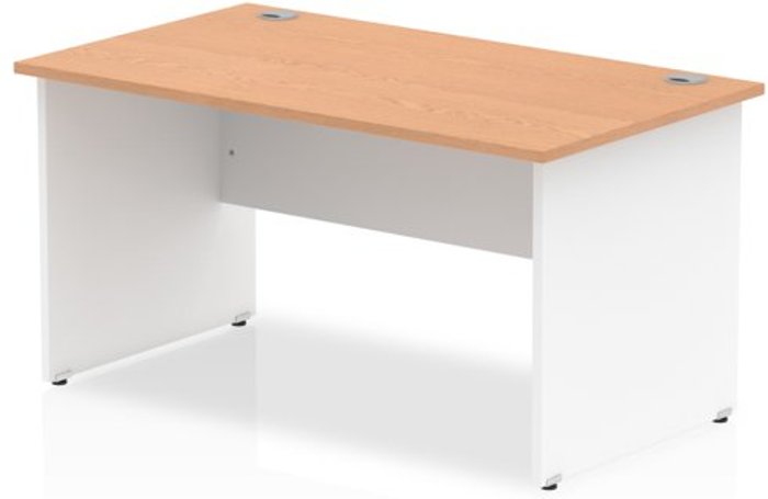 Office Monster | Impulse Impulse Panel End 1400 Rectangle Desk Oak Top White Panels Impulse Impulse Panel End 1400 Rectangle Desk Oak Top White Panels