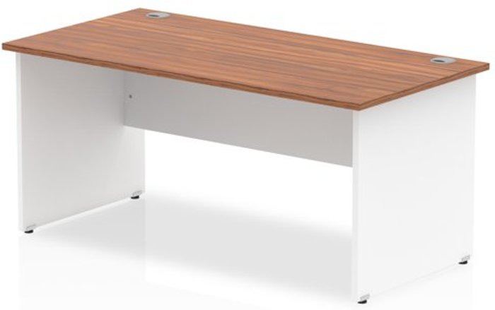Office Monster | Impulse Impulse Panel End 1600 Rectangle Desk Walnut Top White Panels Impulse Impulse Panel End 1600 Rectangle Desk Walnut Top White Panels