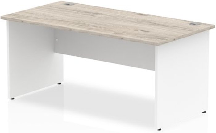 Office Monster | Impulse Impulse Panel End 1600 Rectangle Desk Grey Oak Top White Panels Impulse Impulse Panel End 1600 Rectangle Desk Grey Oak Top White Panels