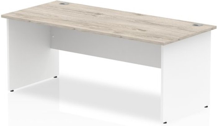 Office Monster | Impulse Impulse Panel End 1800 Rectangle Desk Grey Oak Top White Panels Impulse Impulse Panel End 1800 Rectangle Desk Grey Oak Top White Panels