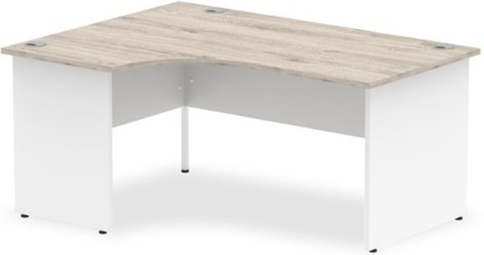 Office Monster | Impulse Impulse Panel End 1600 Left Hand Crescent Desk Grey Oak Top White Panels Impulse Impulse Panel End 1600 Left Hand Crescent Desk Grey Oak Top White Panels