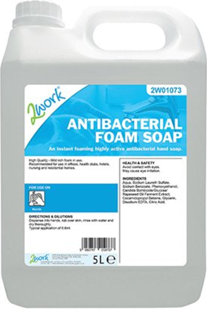 Office Monster | 2Work 2Work Antibacterial Foam Soap 5 Litre Bulk Bottle 2W01073 2Work 2Work Antibacterial Foam Soap 5 Litre Bulk Bottle 2W01073