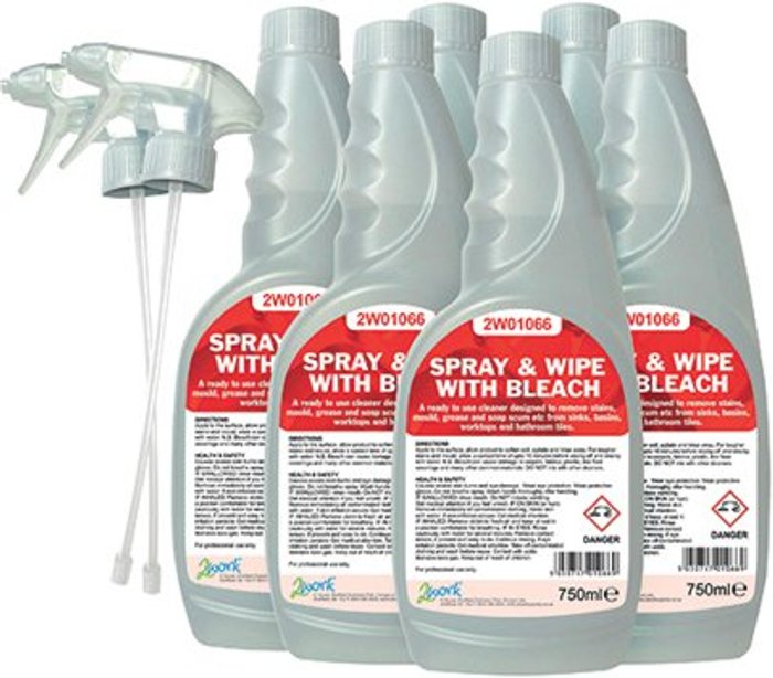 Office Monster | 2Work 2Work Spray And Wipe With Bleach Trigger Spray 750ml (Pack of 6) 2W07245 2Work 2Work Spray And Wipe With Bleach Trigger Spray 750ml (Pack of 6) 2W07245