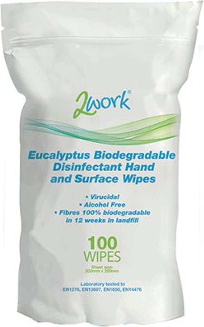 Office Monster | 2Work 2Work Biodegradable Eucalyptus Hand/Surface Disinfectant Wipes (Pack of 100) 2W09161 2Work 2Work Biodegradable Eucalyptus Hand/Surface Disinfectant Wipes (Pack of 100) 2W09161
