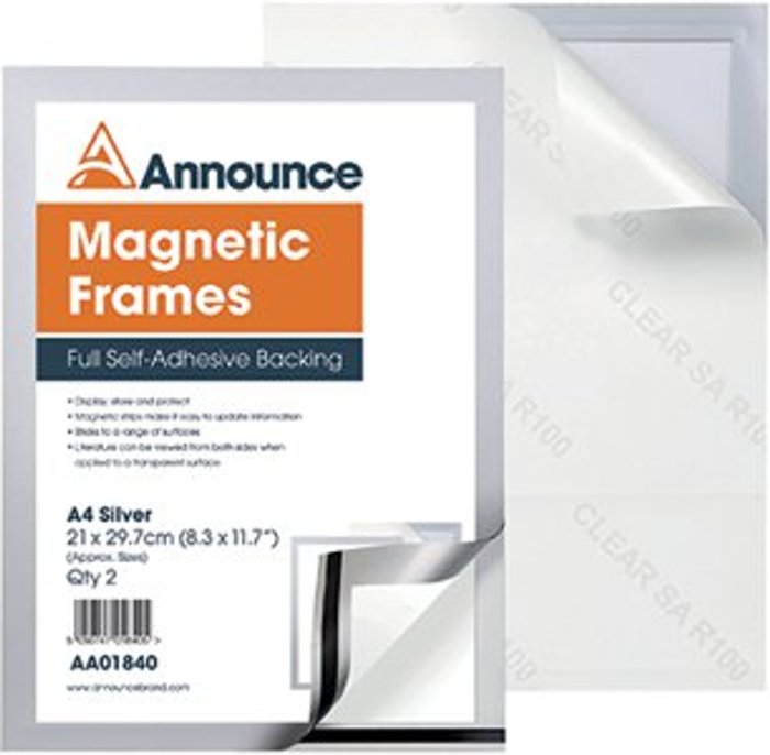 Office Monster | Announce Announce Magnetic Frame A4 Silver (Pack of 2) AA01840 Announce Announce Magnetic Frame A4 Silver (Pack of 2) AA01840