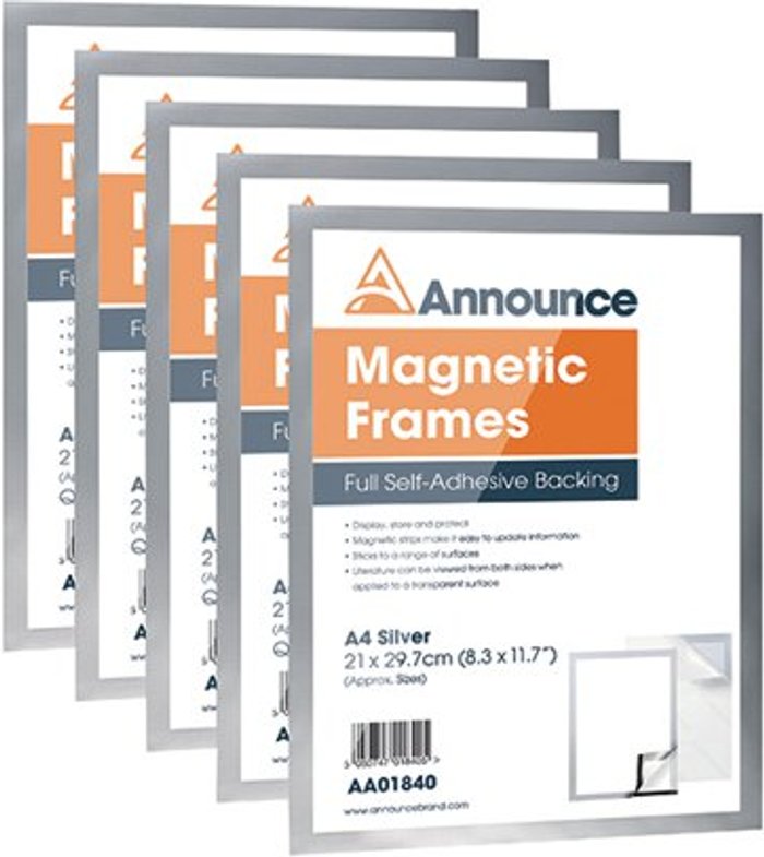 Office Monster | Announce Announce Magnetic Frame A4 Silver (Pack of 5) AA01841 Announce Announce Magnetic Frame A4 Silver (Pack of 5) AA01841