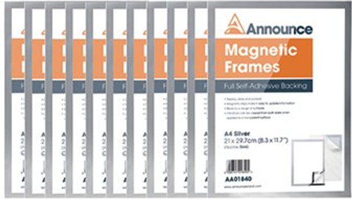 Office Monster | Announce Announce Magnetic Frame A4 Silver (Pack of 10) AA01842 Announce Announce Magnetic Frame A4 Silver (Pack of 10) AA01842