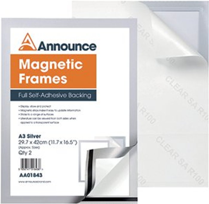 Office Monster | Announce Announce Magnetic Frame A3 Silver (Pack of 2) AA01843 Announce Announce Magnetic Frame A3 Silver (Pack of 2) AA01843
