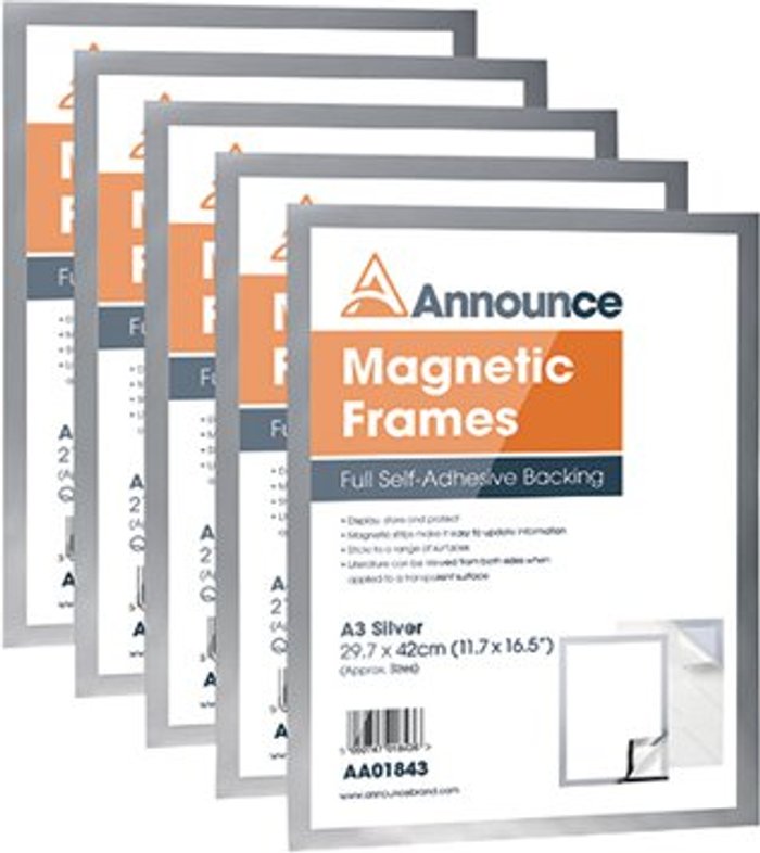 Office Monster | Announce Announce Magnetic Frame A3 Silver (Pack of 5) AA01844 Announce Announce Magnetic Frame A3 Silver (Pack of 5) AA01844