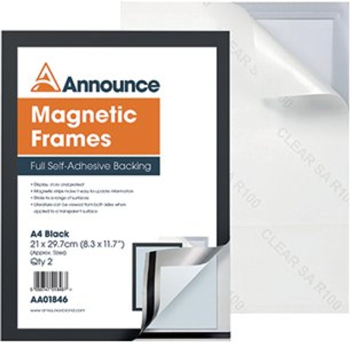 Office Monster | Announce Announce Magnetic Frame A4 Black (Pack of 2) AA01846 Announce Announce Magnetic Frame A4 Black (Pack of 2) AA01846