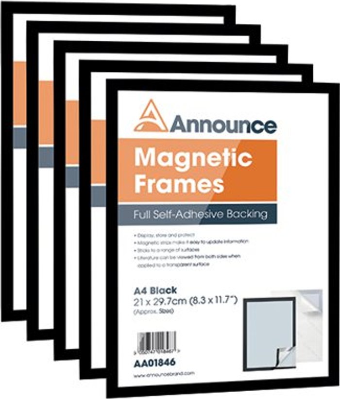 Office Monster | Announce Announce Magnetic Frame A4 Black (Pack of 5) AA01847 Announce Announce Magnetic Frame A4 Black (Pack of 5) AA01847