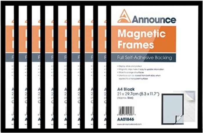 Office Monster | Announce Announce Magnetic Frame A4 Black (Pack of 10) AA01848 Announce Announce Magnetic Frame A4 Black (Pack of 10) AA01848