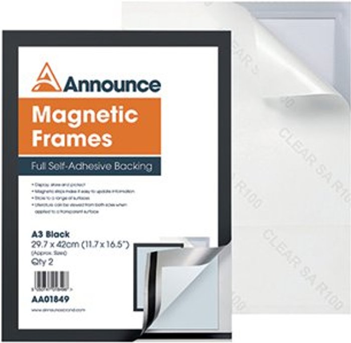 Office Monster | Announce Announce Magnetic Frame A3 Black (Pack of 2) AA01849 Announce Announce Magnetic Frame A3 Black (Pack of 2) AA01849