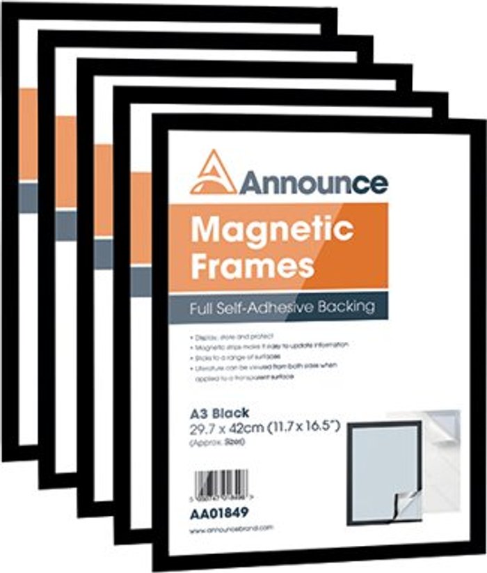 Office Monster | Announce Announce Magnetic Frame A3 Black (Pack of 5) AA01850 Announce Announce Magnetic Frame A3 Black (Pack of 5) AA01850