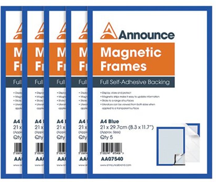 Office Monster | Announce Announce Magnetic Frames A4 Blue (Pack of 5) AA07540 Announce Announce Magnetic Frames A4 Blue (Pack of 5) AA07540