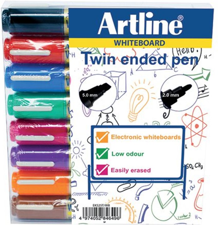 Office Monster | Artline Artline 2-in-1 Whiteboard Marker Bullet/Chisel Tip Assorted (Pack of 8) EK525TA Artline Artline 2-in-1 Whiteboard Marker Bullet/Chisel Tip Assorted (Pack of 8) EK525TA
