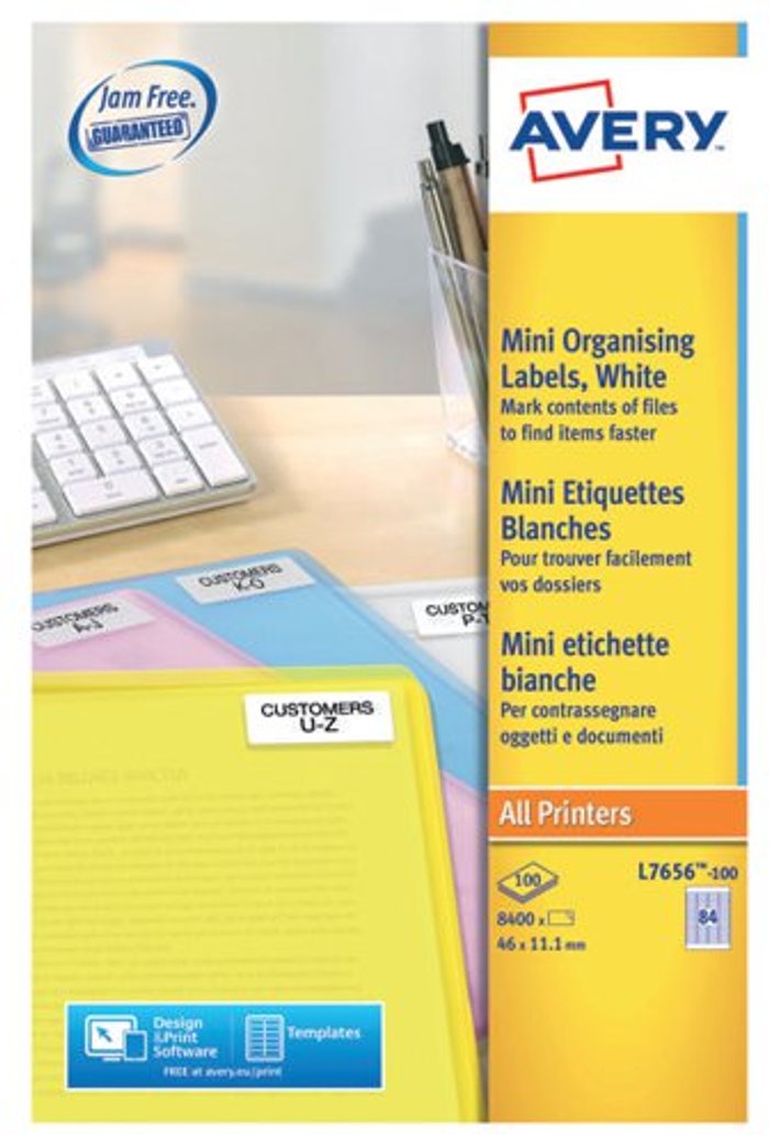 Office Monster | Avery Avery Laser Mini Labels 84 Per Sheet White (Pack of 8400) L7656-100 Avery Avery Laser Mini Labels 84 Per Sheet White (Pack of 8400) L7656-100
