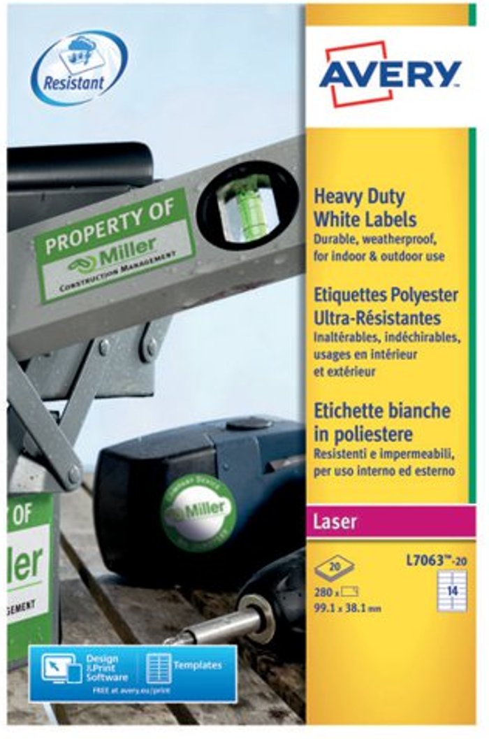 Office Monster | Avery Avery Laser Label Heavy Duty 14 Per Sheet White (Pack of 280) L7063-20 Avery Avery Laser Label Heavy Duty 14 Per Sheet White (Pack of 280) L7063-20