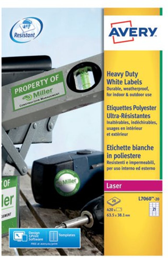 Office Monster | Avery Avery Laser Label Heavy Duty 21 Per Sheet White (Pack of 420) L7060-20 Avery Avery Laser Label Heavy Duty 21 Per Sheet White (Pack of 420) L7060-20