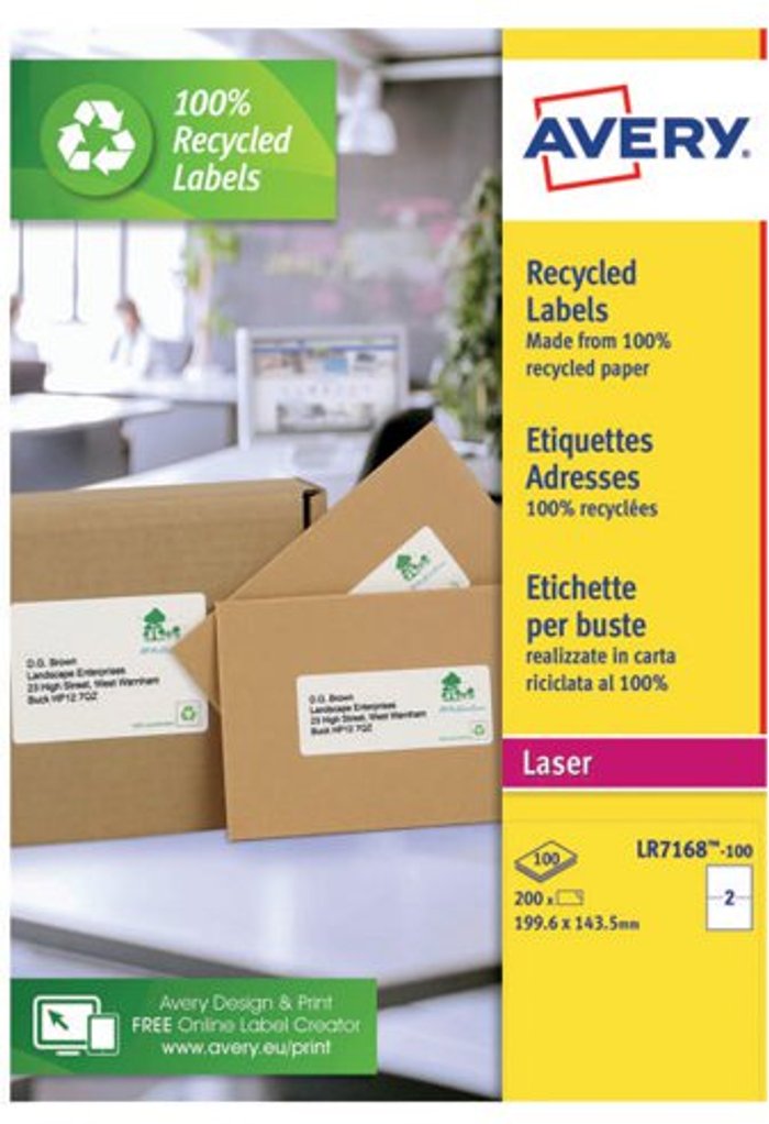 Office Monster | Avery Avery Laser Labels Recycled 2 Per Sheet White (Pack of 200) LR7168-100 Avery Avery Laser Labels Recycled 2 Per Sheet White (Pack of 200) LR7168-100