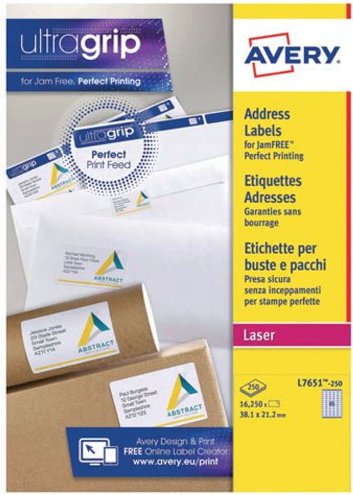 Office Monster | Avery Avery Mini Labels 38x21mm White (Pack of 16250) L7651-250 Avery Avery Mini Labels 38x21mm White (Pack of 16250) L7651-250