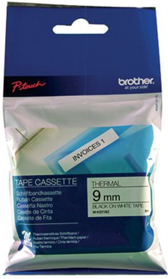 Office Monster | P-Touch Brother P-Touch M Tape 9mm Black /White MK221BZ P-Touch Brother P-Touch M Tape 9mm Black /White MK221BZ
