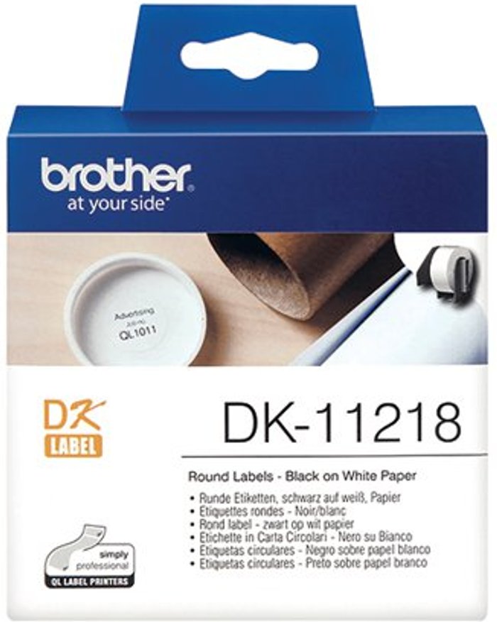 Office Monster | P-Touch Brother Label Roll 24mm Round 1000 Per Roll Black on White DK11218 P-Touch Brother Label Roll 24mm Round 1000 Per Roll Black on White DK11218