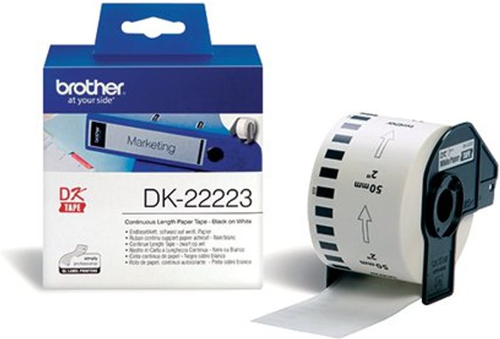 Office Monster | P-Touch Brother Continuous Paper Roll Black on White 50mm DK-22223 P-Touch Brother Continuous Paper Roll Black on White 50mm DK-22223