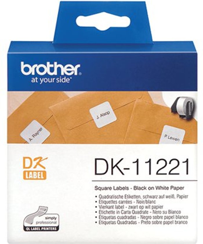 Office Monster | P-Touch Brother Label Roll 23 x 23mm Black on White DK11221 P-Touch Brother Label Roll 23 x 23mm Black on White DK11221