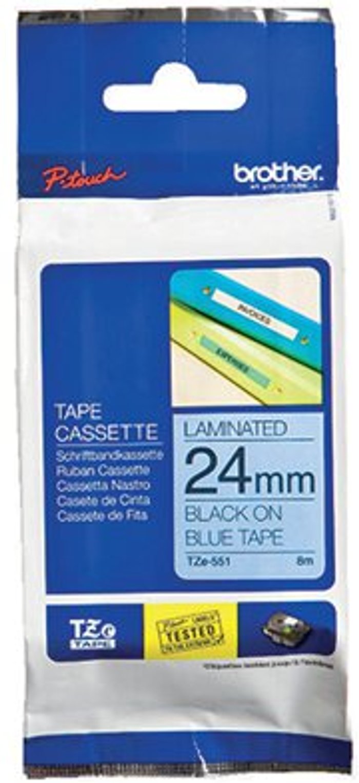 Office Monster | P-Touch Brother P-Touch Tape 24mm Black on Blue TZE551 P-Touch Brother P-Touch Tape 24mm Black on Blue TZE551