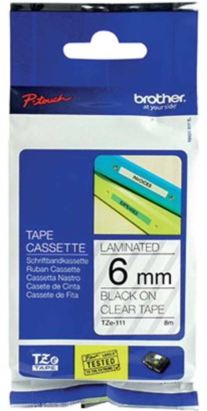 Office Monster | P-Touch Brother P-Touch 6mm Black on Clear TZE111 Labelling Tape P-Touch Brother P-Touch 6mm Black on Clear TZE111 Labelling Tape