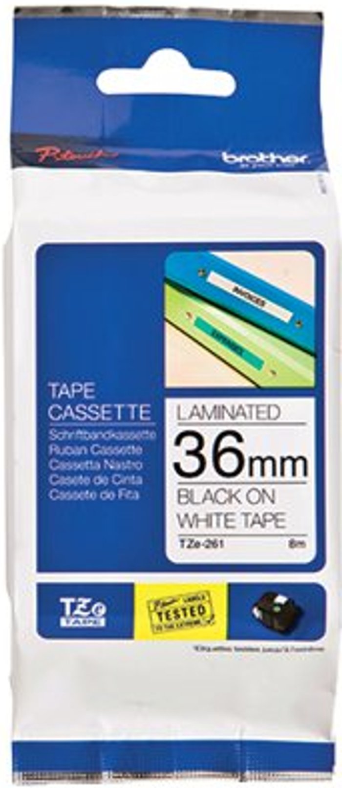 Office Monster | P-Touch Brother P-Touch TZ Labelling Tape 36mm Black on White TZE261 P-Touch Brother P-Touch TZ Labelling Tape 36mm Black on White TZE261