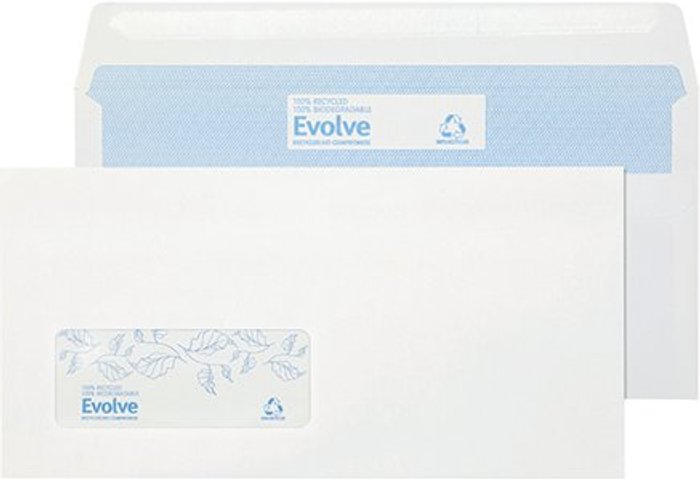 Office Monster | Purely Environmental Evolve DL Envelope Recycled Window Wallet Self Seal 90gsm White (Pack of 1000) RD7884 Purely Environmental Evolve DL Envelope Recycled Window Wallet Self Seal 90gsm White (Pack of 1000) RD7884