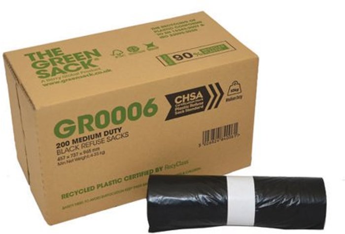 Office Monster | Greensack Greensack Medium Duty Refuse Sack 90L Black (Pack of 200) GR0006 Greensack Greensack Medium Duty Refuse Sack 90L Black (Pack of 200) GR0006