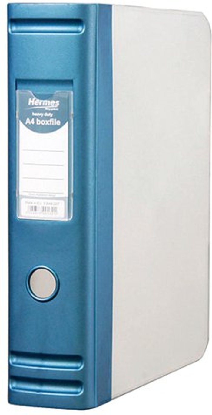 Office Monster | Hermes Hermes Heavy Duty 80mm 2D-Ring Polypropylene Box File A4 Blue 8.BA4.007 Hermes Hermes Heavy Duty 80mm 2D-Ring Polypropylene Box File A4 Blue 8.BA4.007