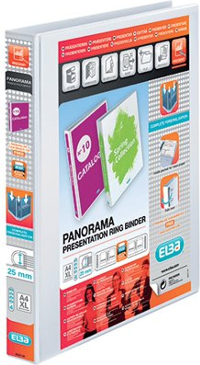 Office Monster | Elba Elba Panorama 25mm 4 D-Ring Pres Binder A4 Wht (Pack of 10) 400001391 Elba Elba Panorama 25mm 4 D-Ring Pres Binder A4 Wht (Pack of 10) 400001391