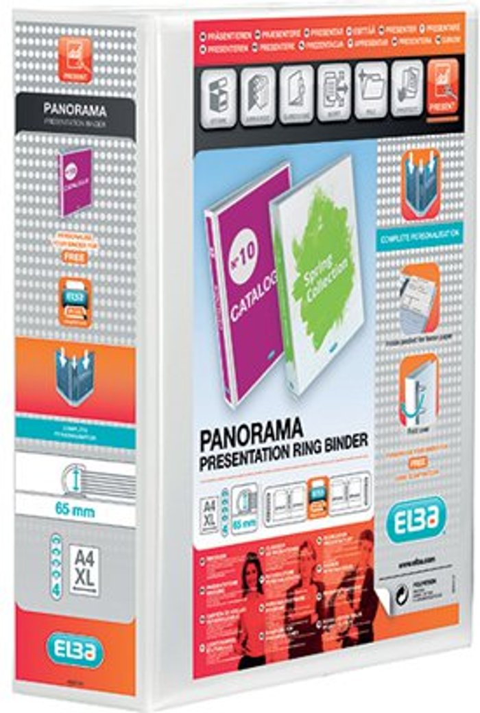 Office Monster | Elba Elba Panorama 65mm 4 D-Ring Binder A4+ White (Pack of 10) 400001305 Elba Elba Panorama 65mm 4 D-Ring Binder A4+ White (Pack of 10) 400001305