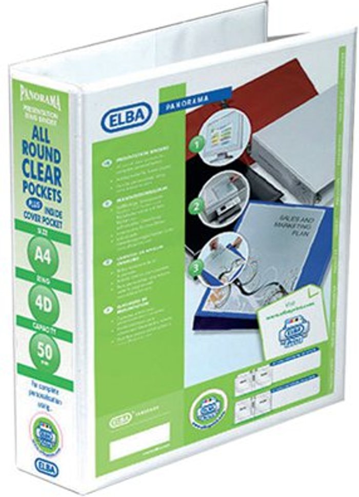 Office Monster | Elba Elba Panorama 50mm 4 D-Ring Pres Binder A4 Wht (Pack of 10) 400001309 Elba Elba Panorama 50mm 4 D-Ring Pres Binder A4 Wht (Pack of 10) 400001309