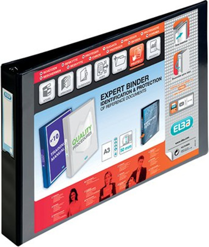 Office Monster | Elba Elba Vision 30mm 4D-Ring Binder Oblong A3 Black 100082459 Elba Elba Vision 30mm 4D-Ring Binder Oblong A3 Black 100082459