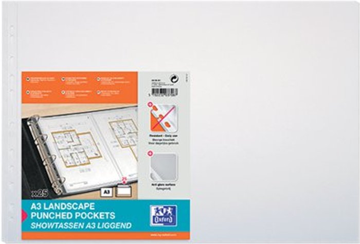 Office Monster | Elba Oxford Punched Pocket Polypropylene Landscape A3 Clear 4x25 (100 Pack) 400005481 Elba Oxford Punched Pocket Polypropylene Landscape A3 Clear 4x25 (100 Pack) 400005481