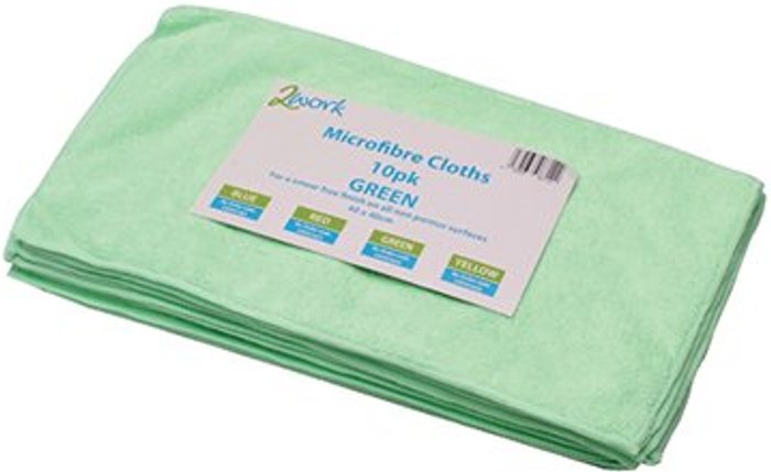 Office Monster | 2Work 2Work Microfibre Cloth 400x400mm Green (Pack of 10) CNT01624 2Work 2Work Microfibre Cloth 400x400mm Green (Pack of 10) CNT01624