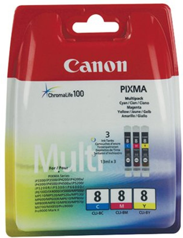 Office Monster | Canon Canon CLI-8 Colour Inkjet Cartridge Multipack Cyan/Magenta/Yellow 0621B029 Canon Canon CLI-8 Colour Inkjet Cartridge Multipack Cyan/Magenta/Yellow 0621B029