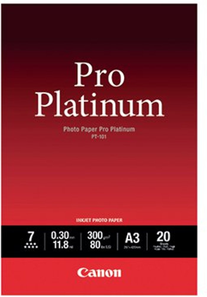 Office Monster | Canon Canon PT-101 Pro A3 Platinum Photo Paper (Pack of 20) 2768B017 Canon Canon PT-101 Pro A3 Platinum Photo Paper (Pack of 20) 2768B017